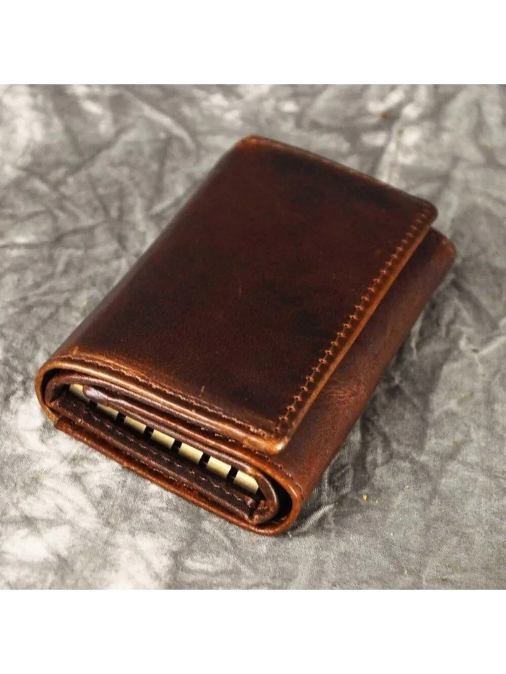 Genuine Leather Men's Key Case with Loop Hook & Coin Pocket - Snap Closure